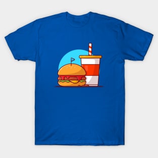 Burger And Soda Cartoon Vector Icon Illustration (12) T-Shirt